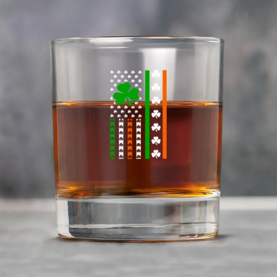 Irish American Flag Ireland Lucky Clover Shamrocks Rock Glasses