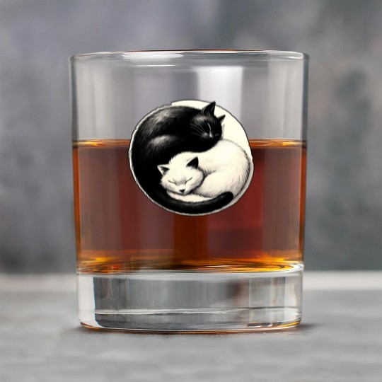 Yin and yang cats sleeping Rock Glasses