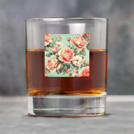 Blush Pink Roses on Mint Green Background Rock Glasses