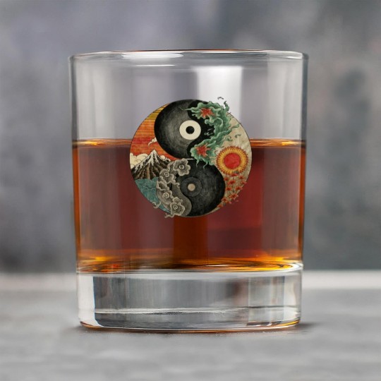 Yin and Yang shaped logo Japanese ink painting Rock Glasses