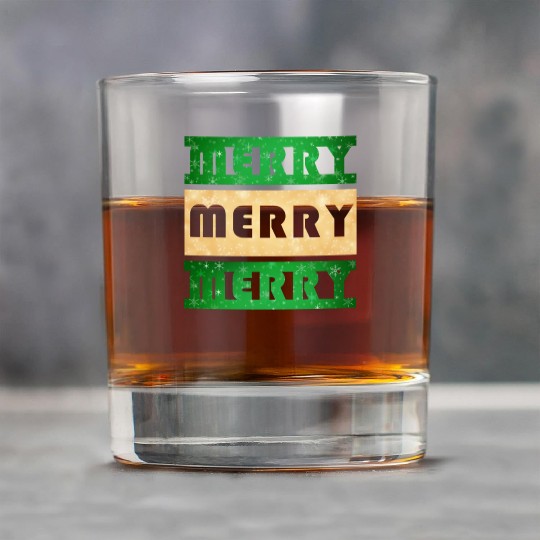 Merry Merry Merry Green and Gold Rock Glasses