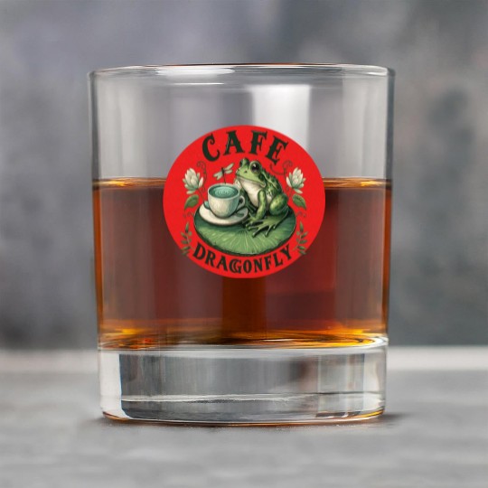 Cafe Dragonfly: Whimsical Serene Frog on Lily Pad Rock Glasses