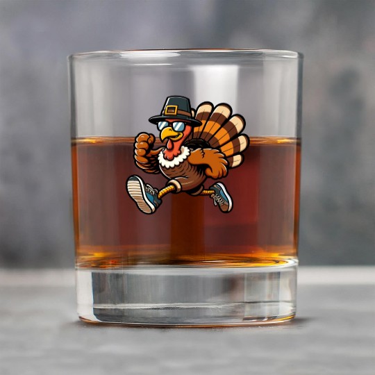 Running Turkey- Turkey Trot Running Thanksgiving Rock Glasses