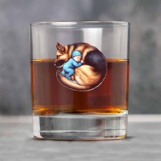 Sleeping Baby and German Shepherd Design Rock Glasses