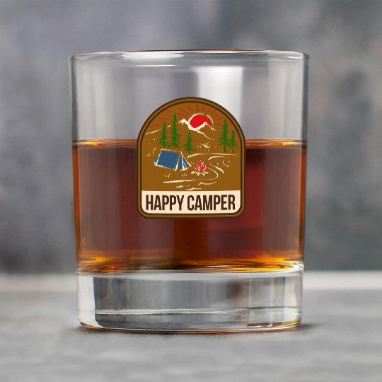 Happy Camper Camping Campfire Tent Rock Glasses