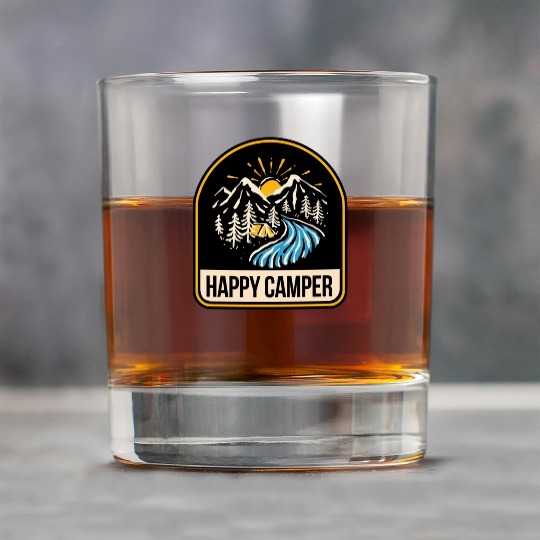 Happy Camper Camping Campfire Tent Rock Glasses