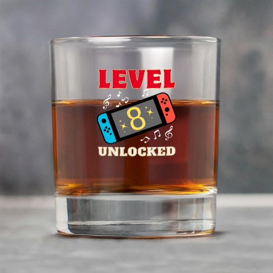 LEVEL 8 UNLOCKED Gamer 8th Birthday Gaming Gift Rock Glasses