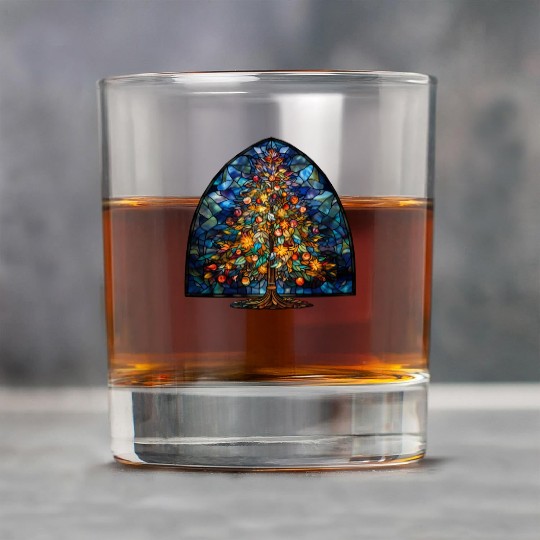 Stained Glass Christmas Tree Rock Glasses