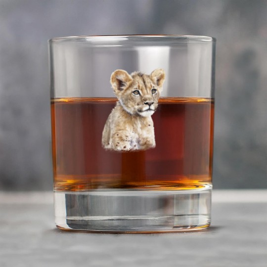 Cute Baby Lion Watercolor Painting Portrait Rock Glasses