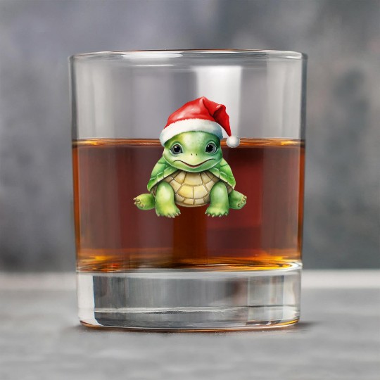 cute green sea turtle wearing a Santa hat Rock Glasses