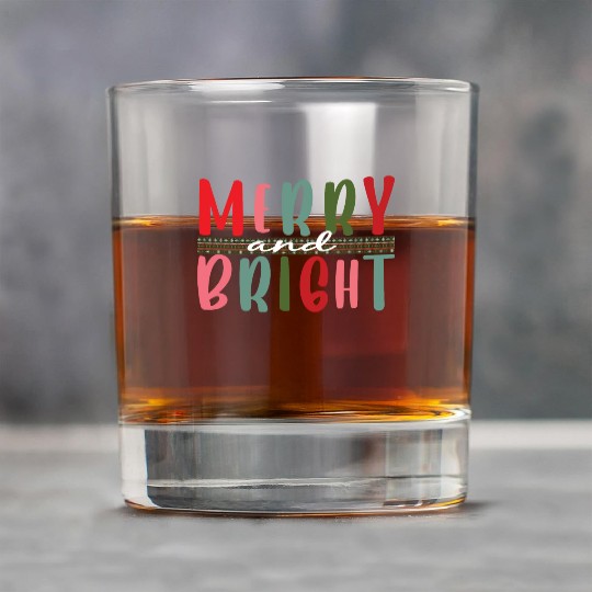 Womens Merry and Bright Christmas Tree Rock Glasses