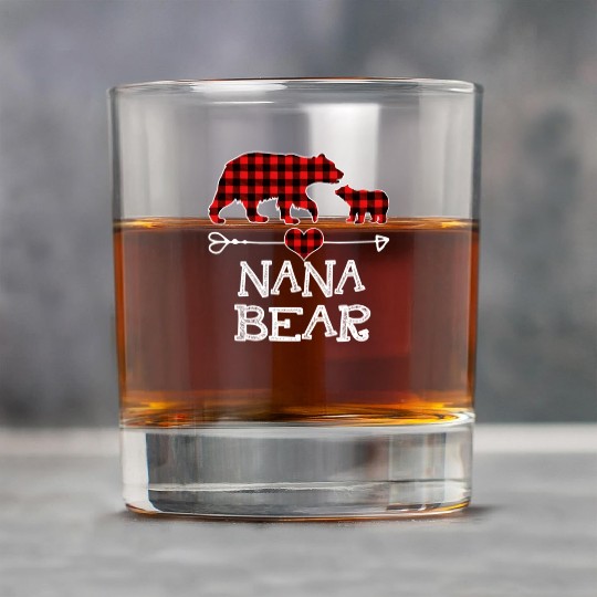 Nana Bear Pajama Red Plaid Buffalo Family Rock Glasses