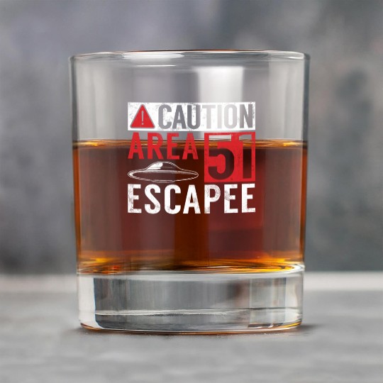 Caution Area 51 Escapee Alien Aliens Ufo Gifts Rock Glasses
