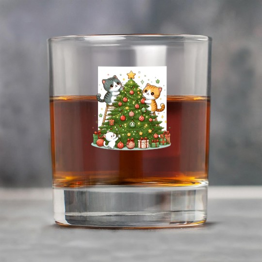 Kittens decorate a Christmas tree Rock Glasses