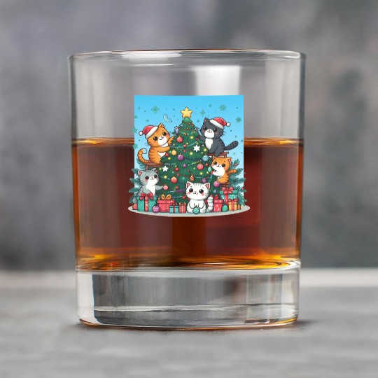 Kittens decorate a Christmas tree Rock Glasses