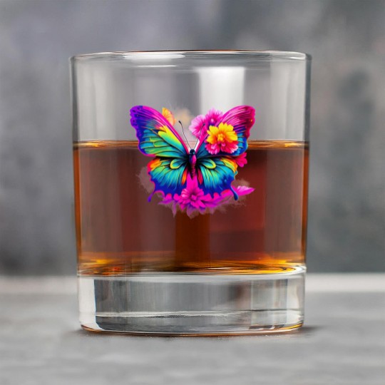 Colorful Butterfly in Flight with Vibrant Wings Rock Glasses