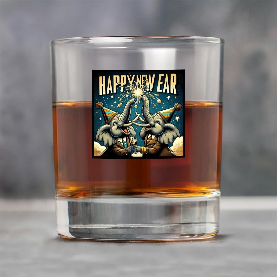 New Year's Eve Elephant Cheers with Champagne Rock Glasses