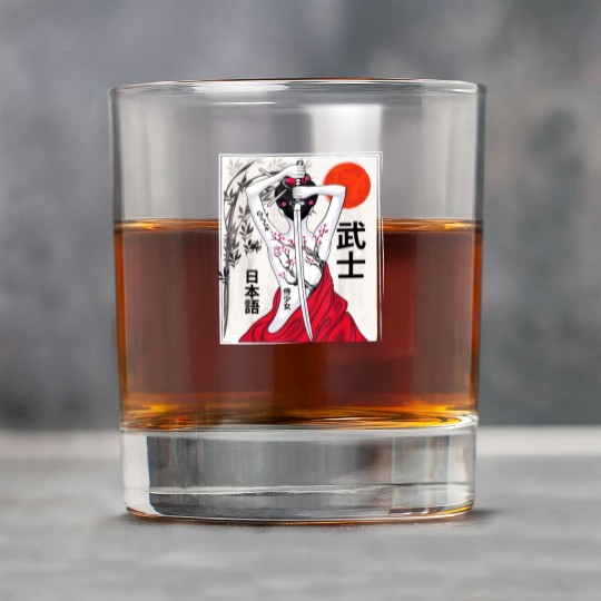 Vintage Japanese Samurai Culture Sakura Scenery Rock Glasses