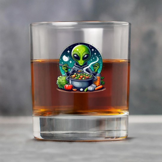 Alien chef cooks vegetable soup Rock Glasses
