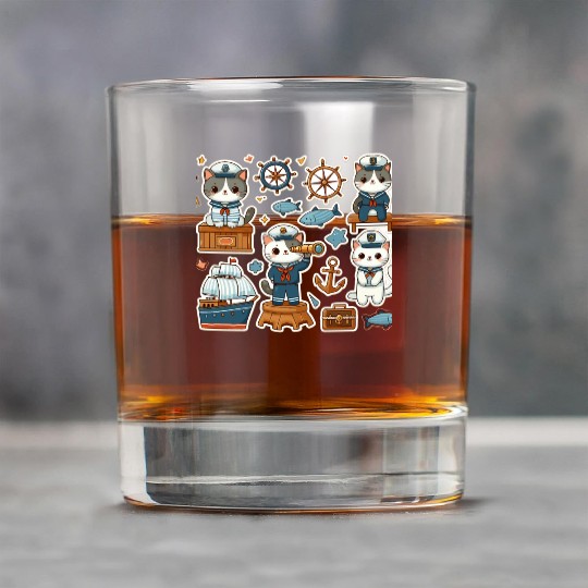 Sailor Whiskers: Little Sailor Kitties Sticker Rock Glasses