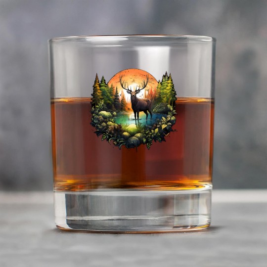 Reindeer between trees river and nature Rock Glasses