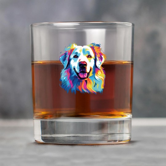 Watercolor Colorful Great Pyrenees Rock Glasses
