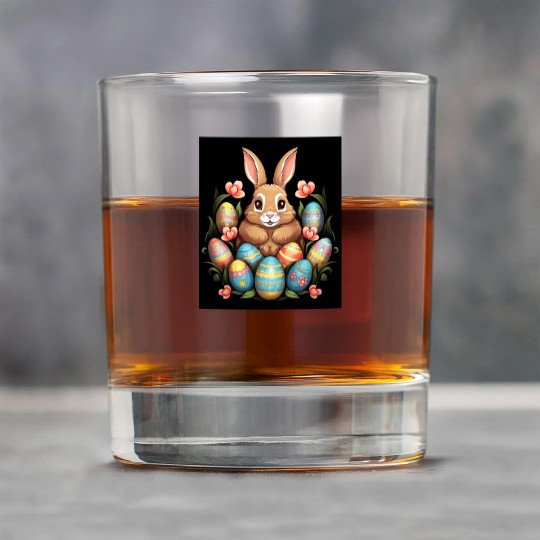 Easter Bunny Rabbit Colorful Eggs Easter Egg Hunt Rock Glasses