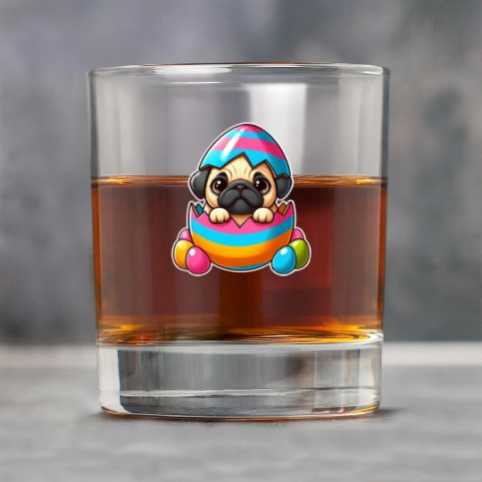 Easter pug hatches from colorful Easter eggs Rock Glasses
