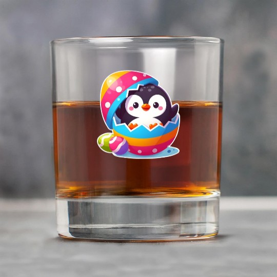 Penguin hatches from colorful Easter egg Rock Glasses