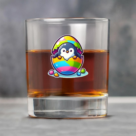 Penguin hatches from colorful Easter egg Rock Glasses