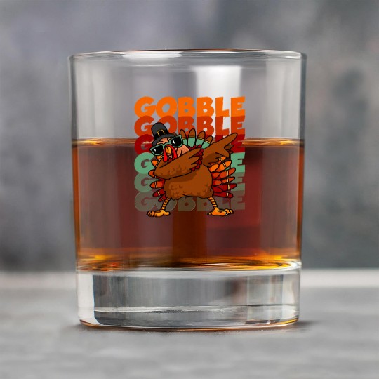 Dabbing Turkey Rock Glasses Thanksgiving Gobble