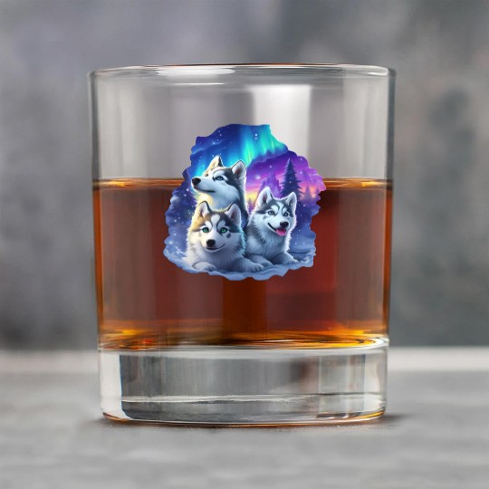 Husky family at night Rock Glasses