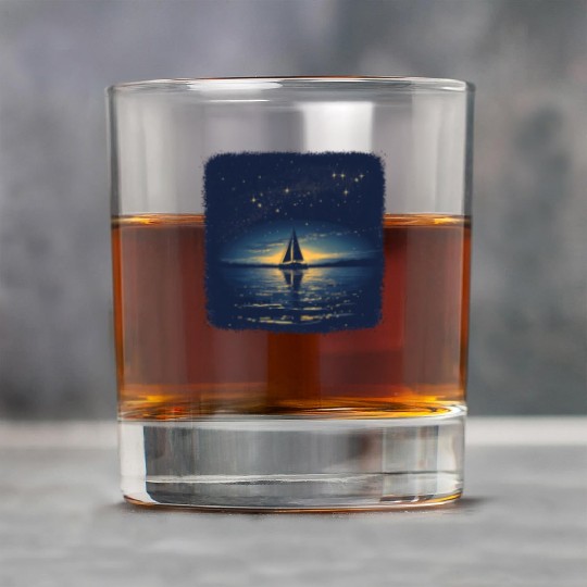 Starry Night Sailing Catamaran Rock Glasses
