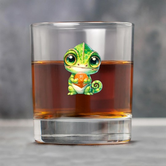 Chameleon Holding 20-sided Dice Rock Glasses