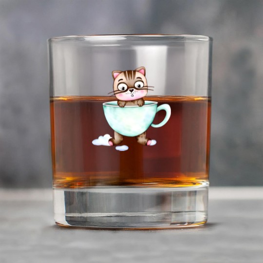 Surprised Silly Cat Wearing Coffee Cup Rock Glasses