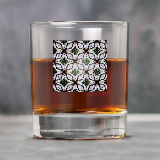 stained glass print in greens and roses Rock Glasses