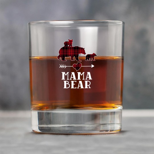 Mama Bear 2 Cubs Rock Glasses Christmas Mama Bear Plaid