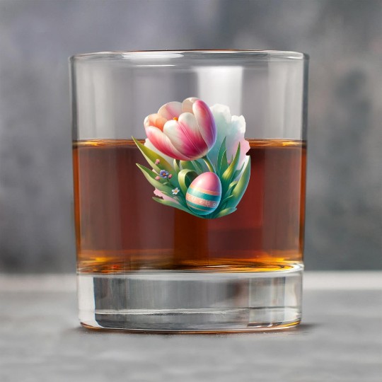 Spring Colorful Tulip With Easter Egg Rock Glasses