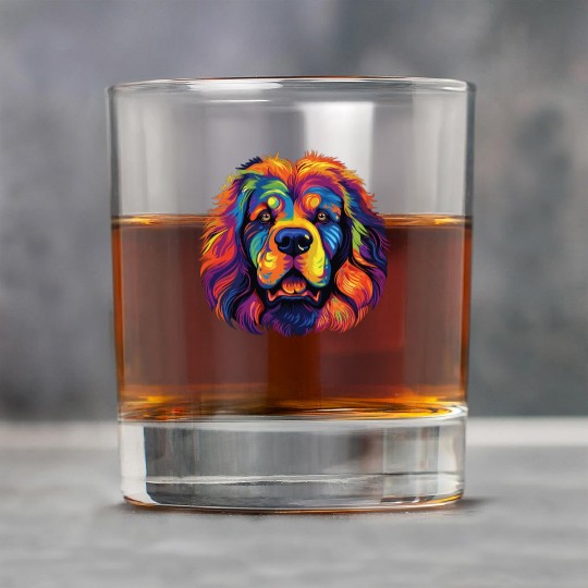 Watercolor Colorful Tibetan Mastiff Rock Glasses