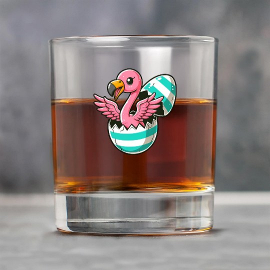 Flamingo Hatching from Easter Egg Easter Surprise Rock Glasses