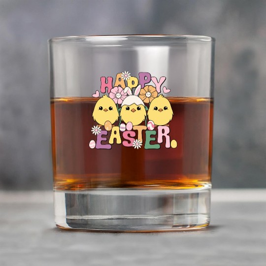 Happy Easter Easter eggs chicks Spring flowers Rock Glasses