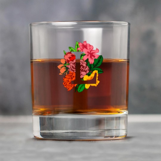 Capital letter L monogram with peony, lily flowers Rock Glasses