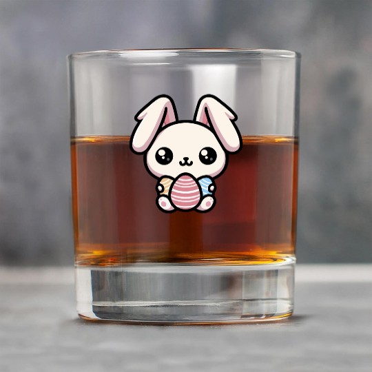 Cute Kawaii chibi Easter Bunny With Eggs Rock Glasses