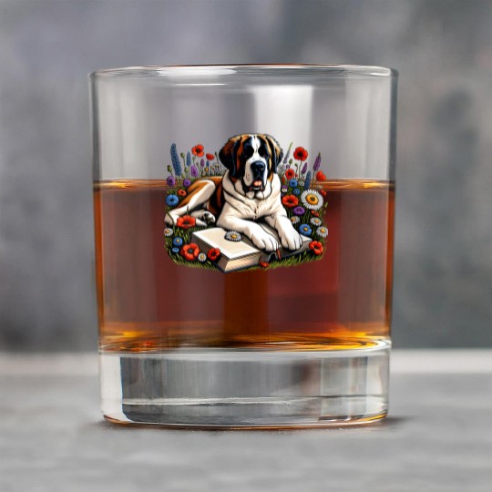 Wildflower St Bernard Reading Book Dog Puppy Lover Rock Glasses