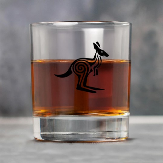 Kangaroo Tribal Style Swirl Vector Design 1 Color Rock Glasses