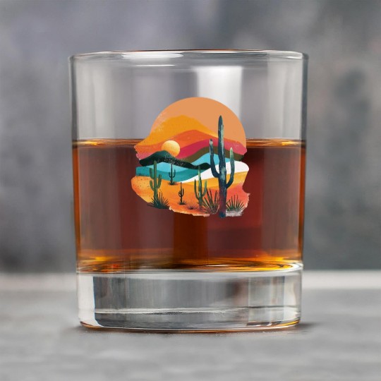 Southwestern Sunset Cactus Landscape Rock Glasses