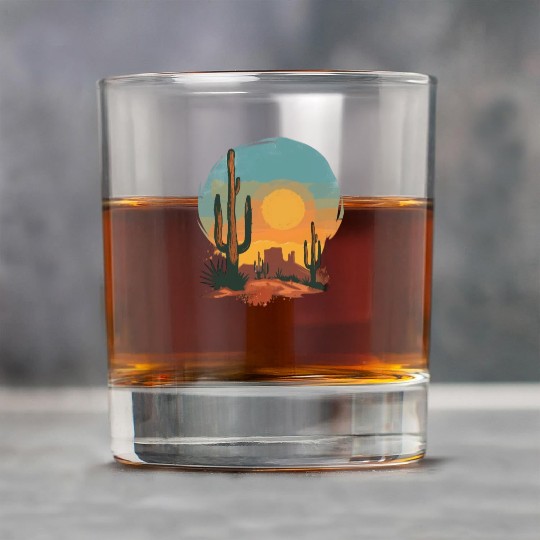 Sunset Cactus Landscape Serenity Scene Rock Glasses