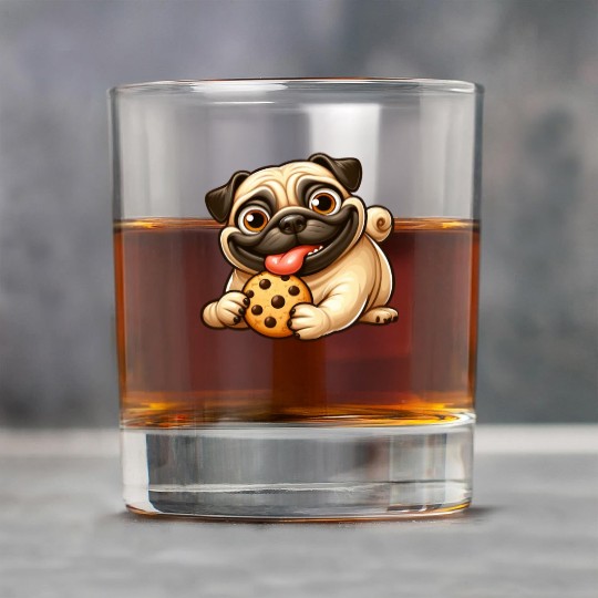 Pug with Cookie Sweet Dessert Rock Glasses