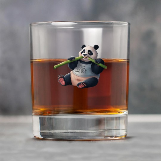 Panda Paradise: Serene Panda Enjoying a Bamboo Fea Rock Glasses