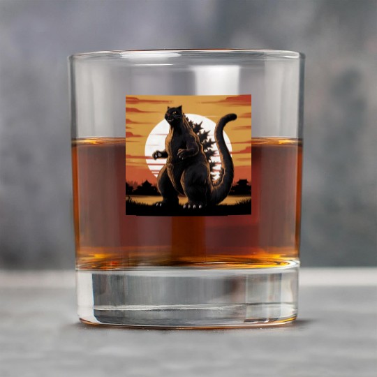 Catzilla Cat Japanese Art Funny Cat Gifts Rock Glasses